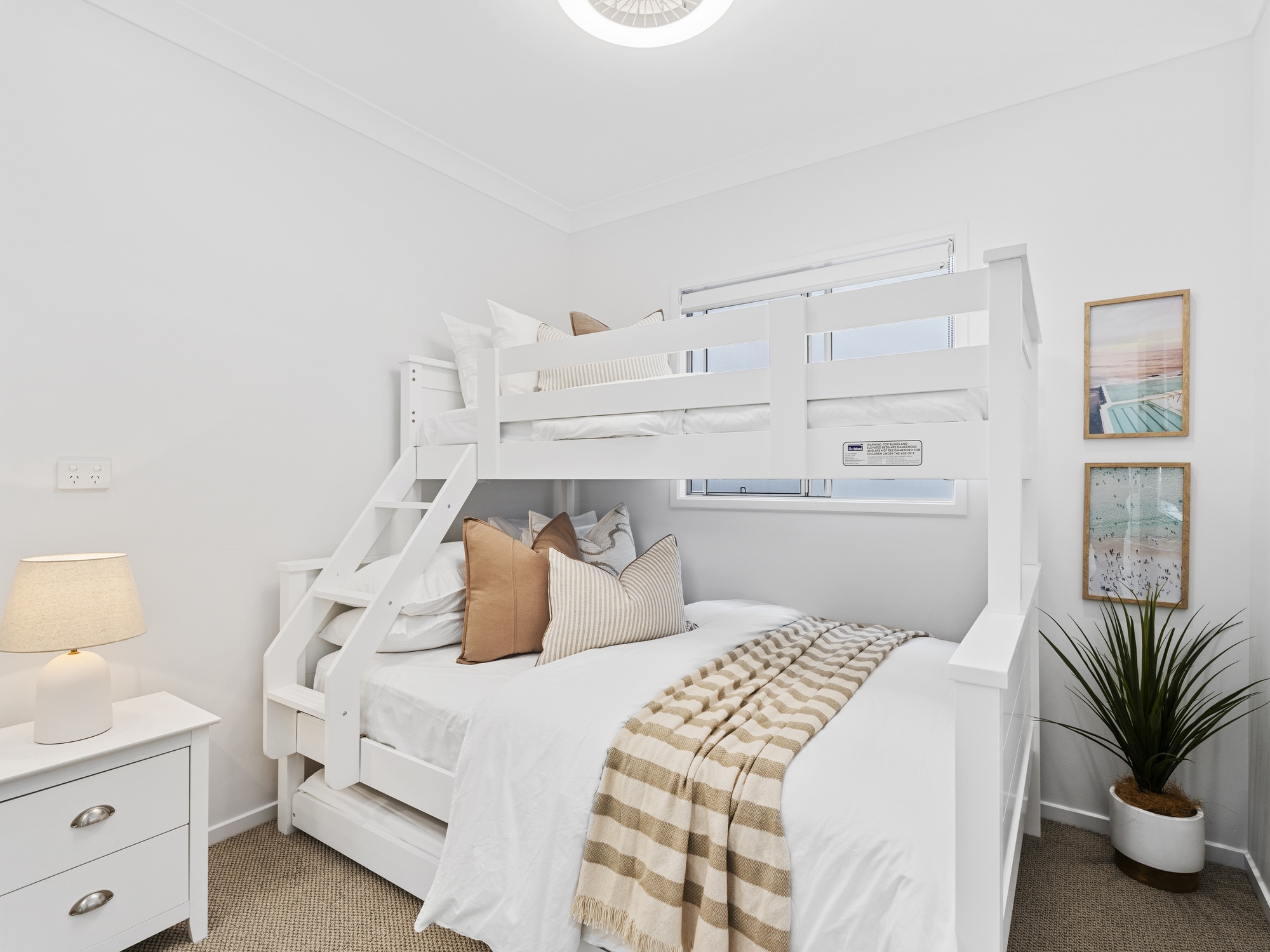 AirBNB — kids bunk bedroom in coastal whites