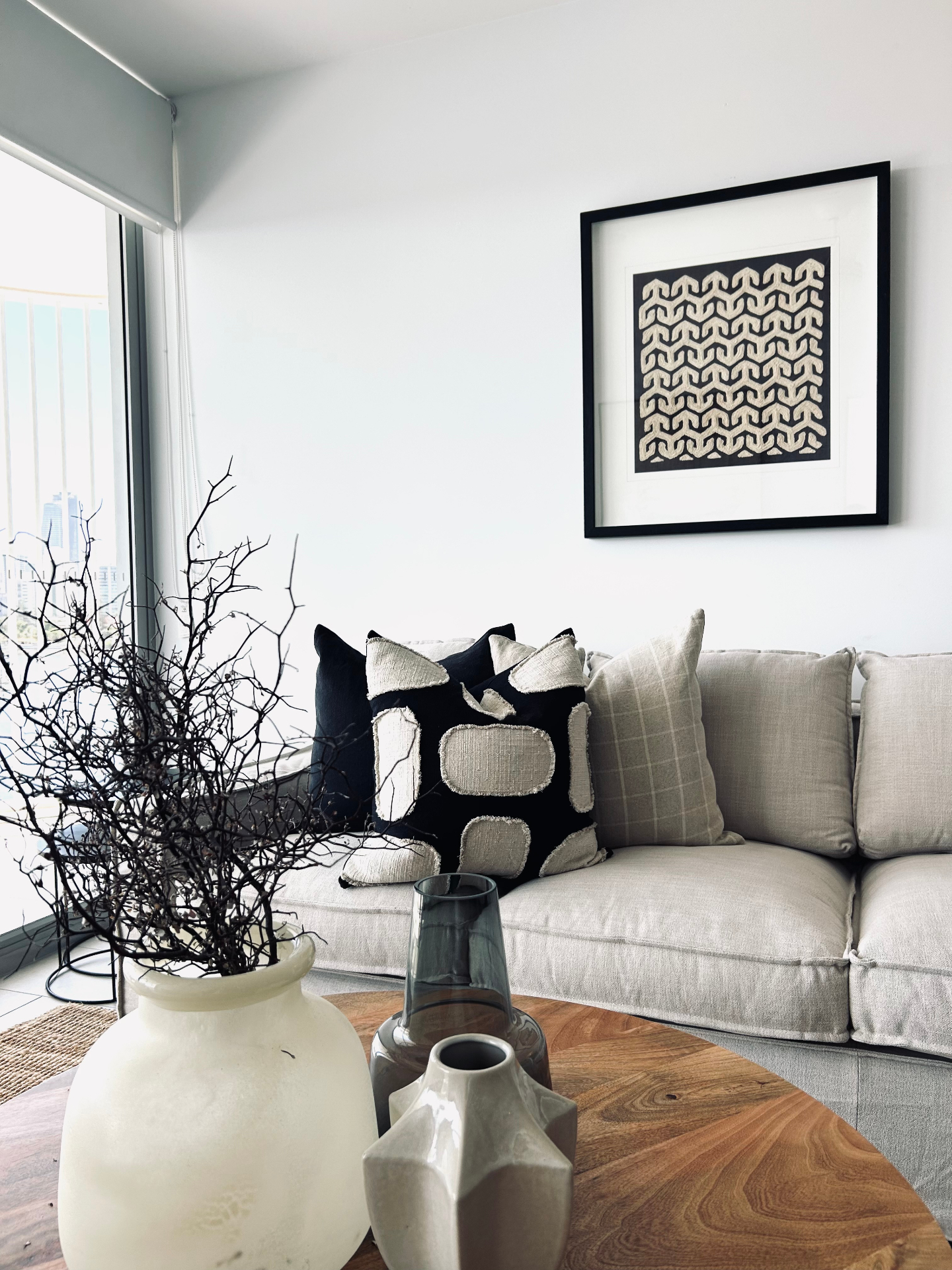 Occupied styling — sofa with skyline view