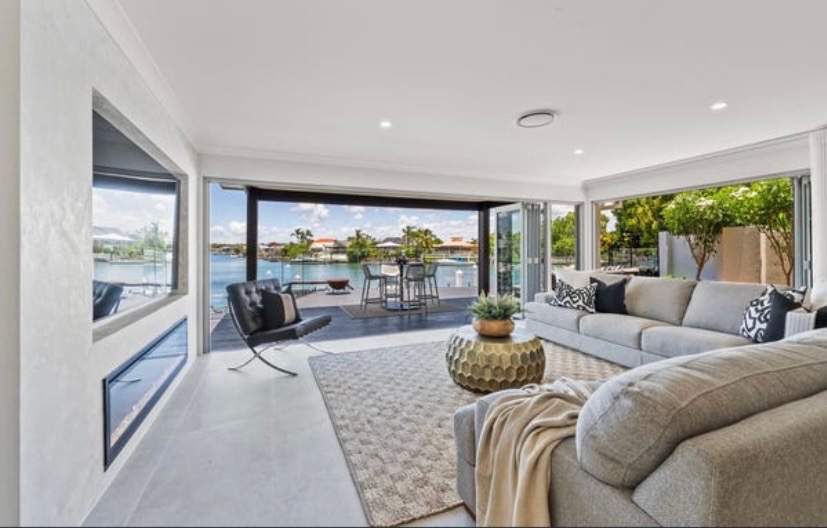 Vacant styling — canal-view living room